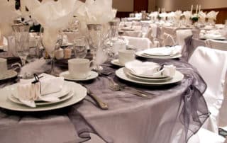 Gray Tablecloth on Wedding Party Tables