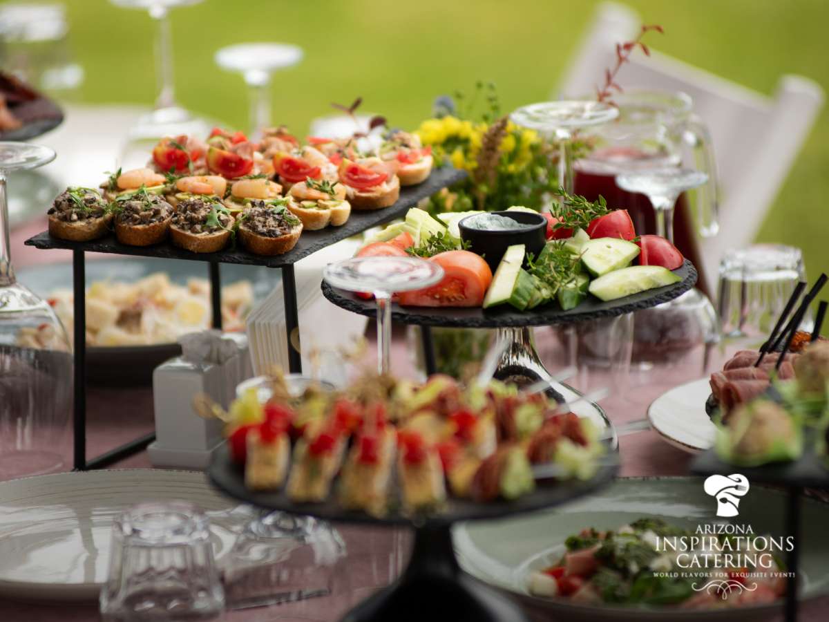 Elegant appetizer display at a Wedding Reception by Arizona Inspirations Catering